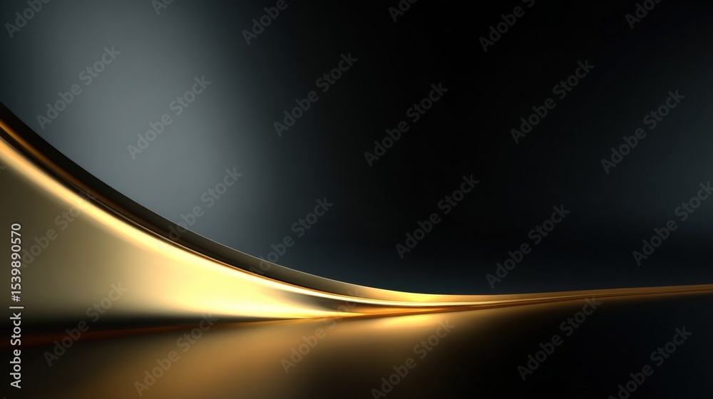 Poster Abstract black and gold curved surface background with smooth flowing lines and elegant design