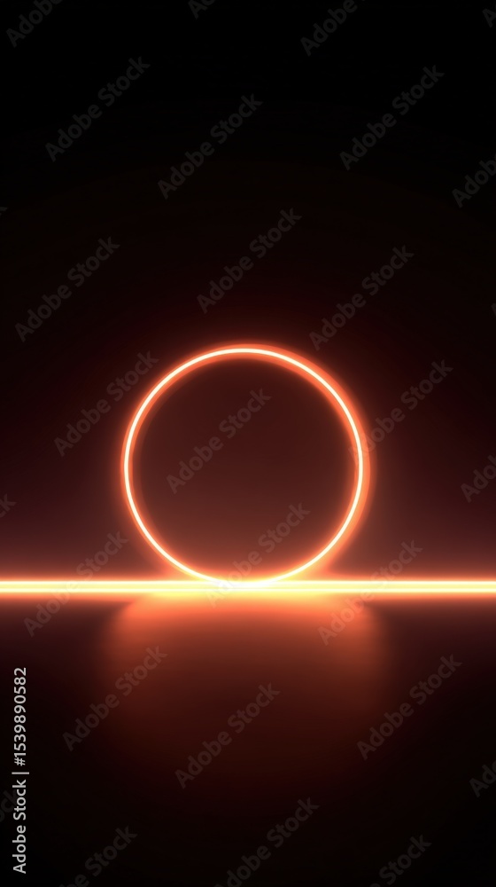 Poster glowing neon orange circle with light reflection on dark background artistic image