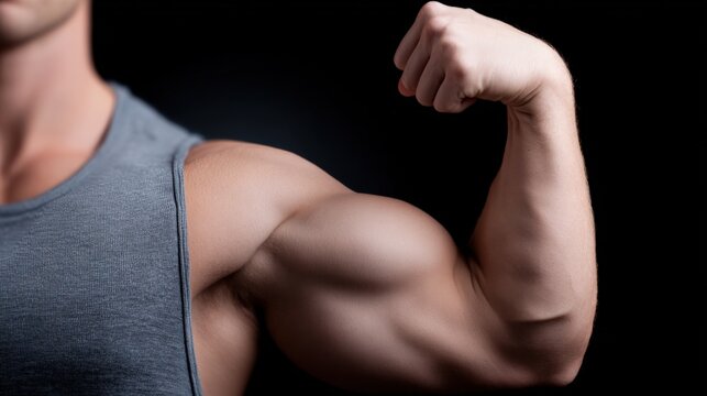 Close-up of muscular arm flexing with defined biceps and toned appearance