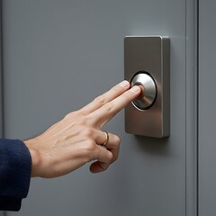Close-Up of Hand Pressing a Doorbell Button