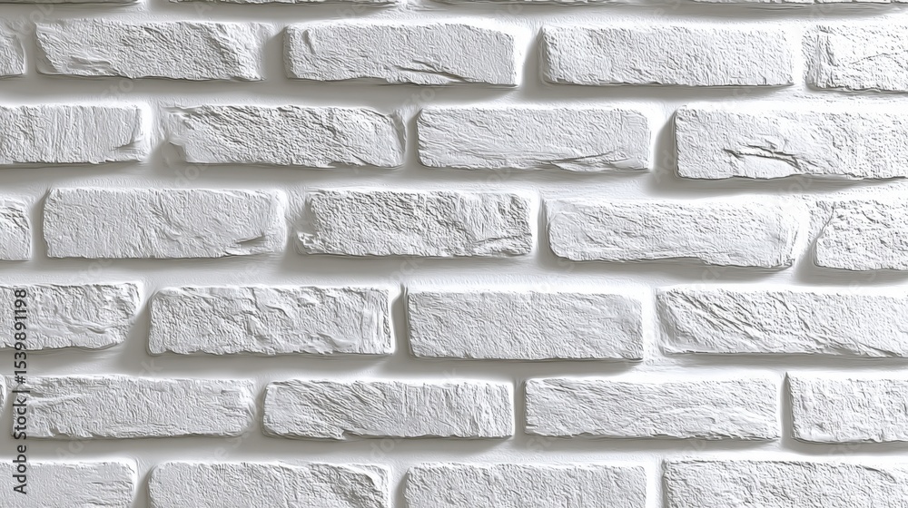 Poster close-up of a white brick wall with textured surface and detailed pattern