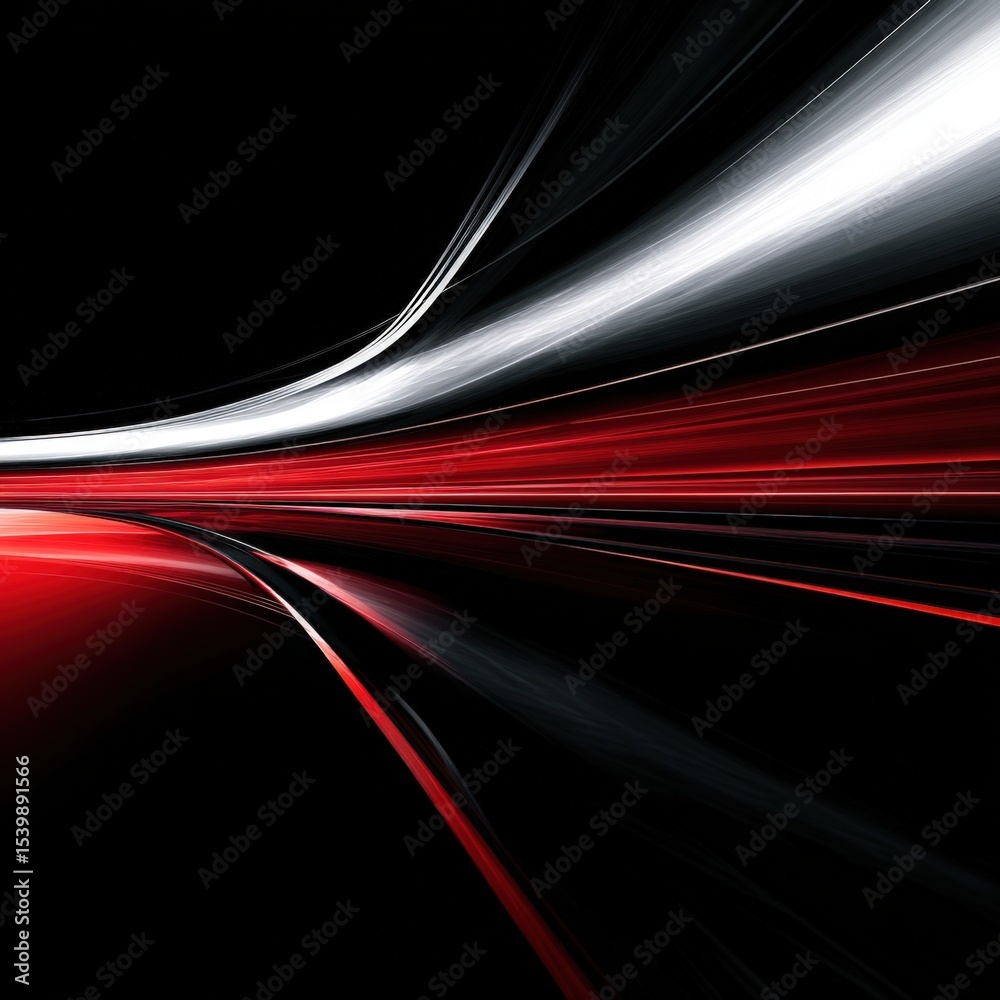 Poster Abstract dynamic light trails in black red and white with motion blur and speed effect
