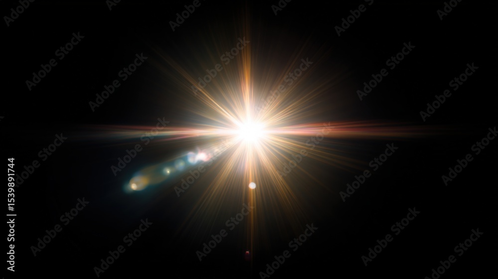 Poster bright luminous starburst shining with intense radiance and colorful flare effects
