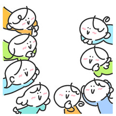 円になる笑顔の女性達のフレーム・輪になる