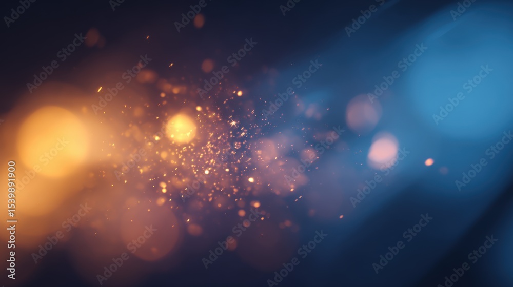 Poster Abstract vibrant bokeh lights with colorful glow particles on dark background