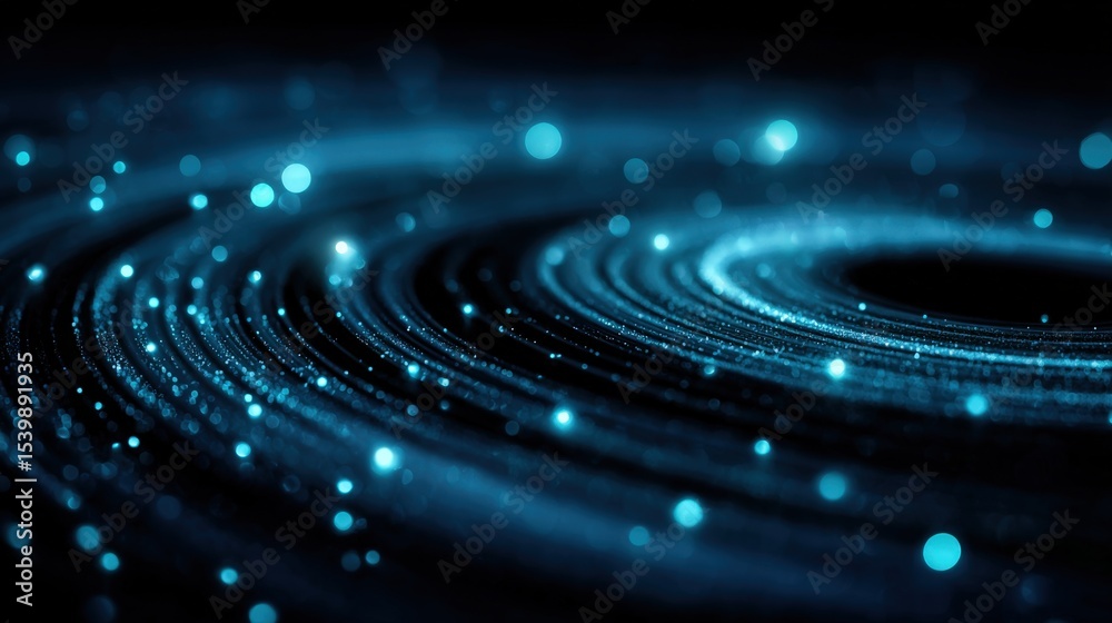 Poster abstract digital spiral pattern with glowing blue particles and dynamic motion