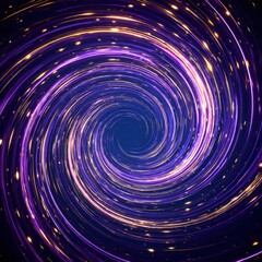 Dynamic purple and gold swirling vortex of light with energetic star-like sparkles