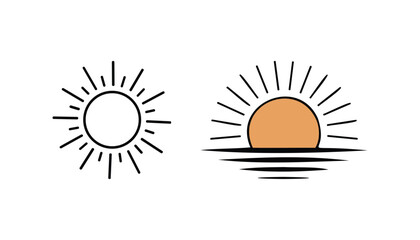 Sun simple icons collection. Vector illustration on white background.