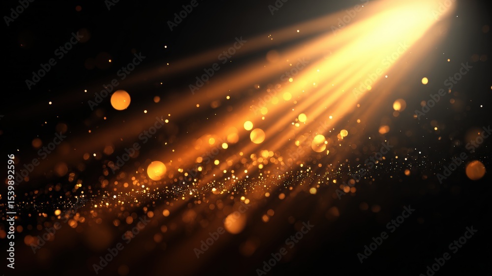 Poster Dynamic Golden Light Rays and Glitte Particles with Bright Flare Effect