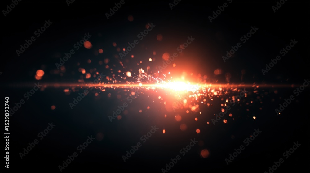 Poster Bright Sparkling Light Explosion with Particles and Sparks on Dark Background
