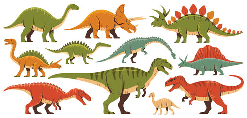 Collection of cartoon dinosaurs isolated on white