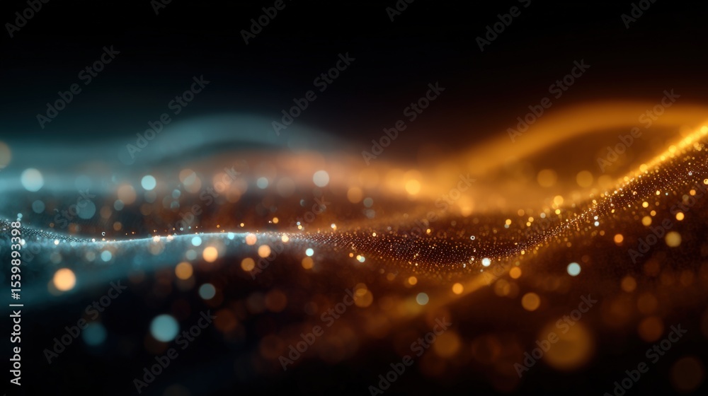 Poster abstract digital glitter particles sparkling light waves with vibrant color effects