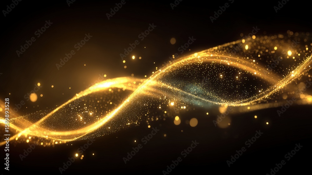 Poster abstract golden wave with sparkling particles and luminous flowing light effects