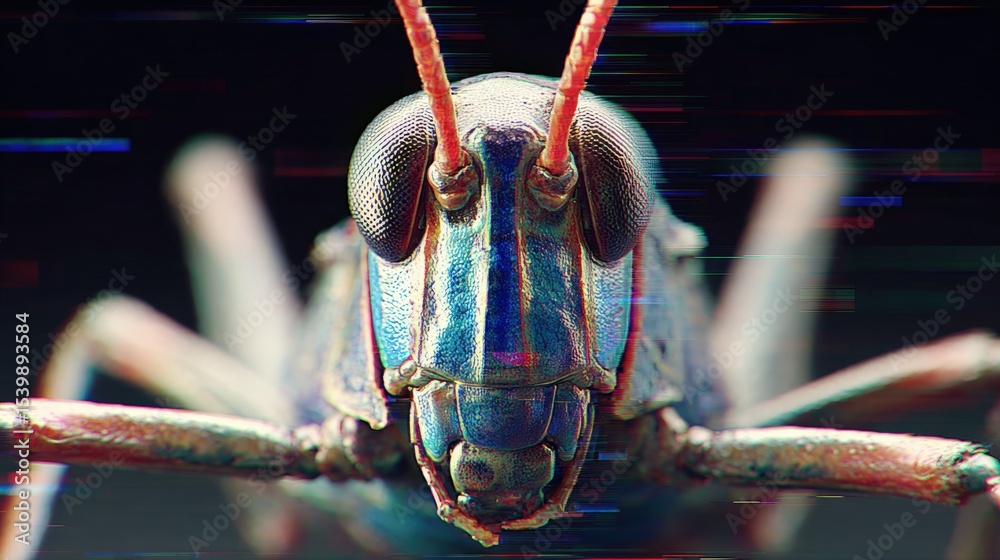 Poster Close-up macro shot of an insect head with detailed textures and large eyes