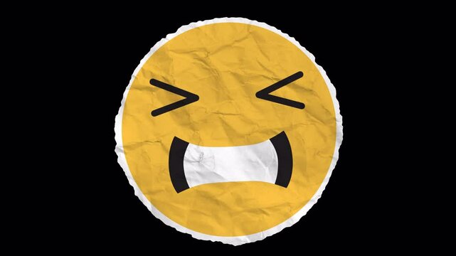 A cringing laugh emoji with squinting eyes and a wide grin, capturing awkward humor and playful embarrassment.