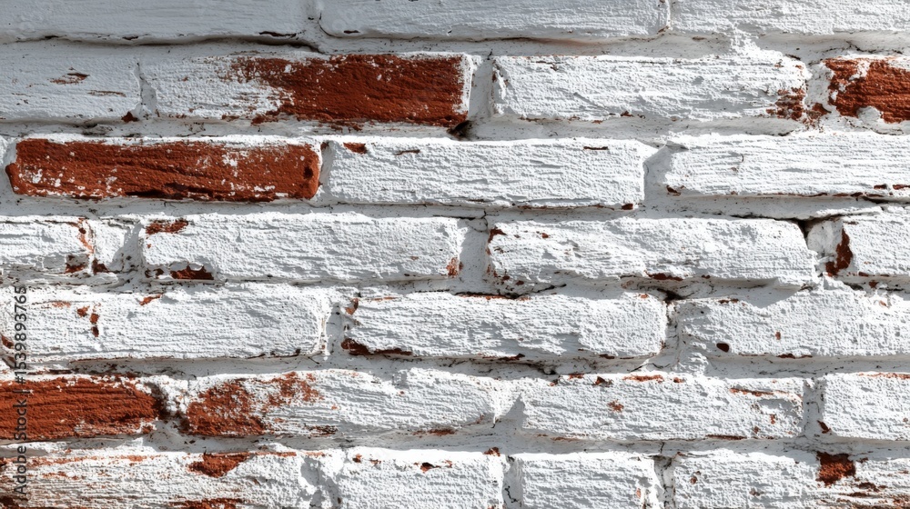 Poster textured white and red brick wall with rustic appearance and weathered surface