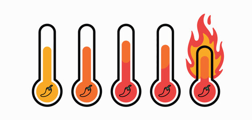 Spicy food level indicator with chili pepper thermometers