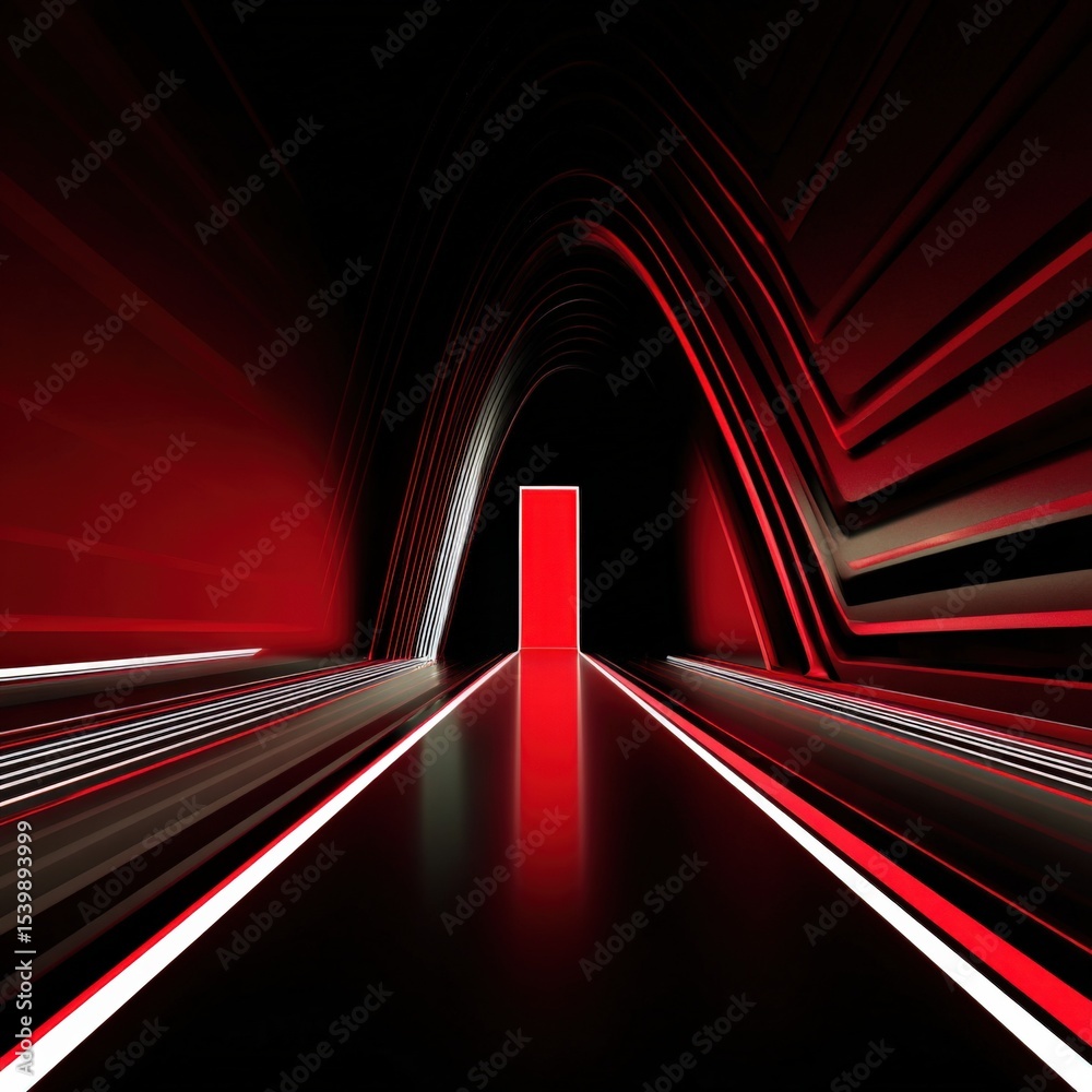 Aufkleber Futuristic tunnel with glowing red light lines and smooth curved architecture