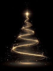 Magical glowing golden Christmas tree spiral with sparkling lights and elegance