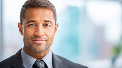 Fototapeta premium Professional businessman with confident expression dressed in suit in modern office environment
