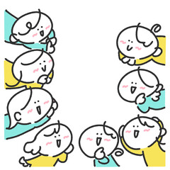 円になる笑顔の女性達のフレーム・輪になる