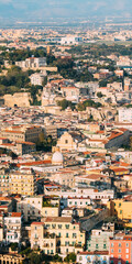 Naples, Italy. Top View Cityscape Skyline With Famous Landmarks In Sunny Day. Many Old Churches And Temples