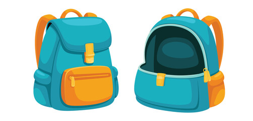 Cartoon backpack illustration open and closed