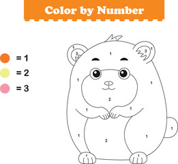 Color by numbers. Coloring page for kids. Coloring with cute hamster. Vector illustration