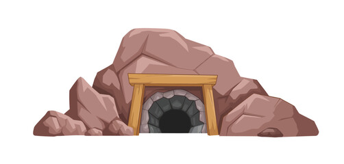 Cartoon mine entrance in rocky mountain