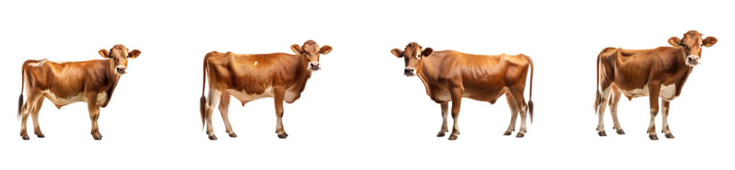 Collection of Jersey cows, isolated on a transparent background
