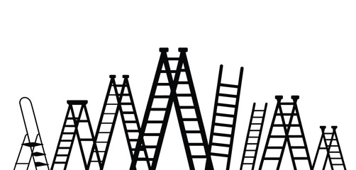 Collection of black ladders and step ladders