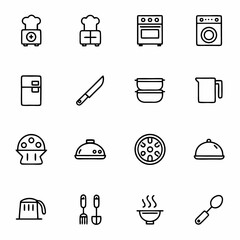 Kitchenware appliances utensils cooking food preparation chef tools equipment vector line icons set design 100