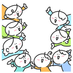 輪になり手を広げる笑顔の女性達のフレーム