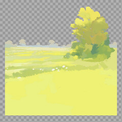 Sunny Yellow Spring Field with Tree – Watercolor Landscape Illustration

