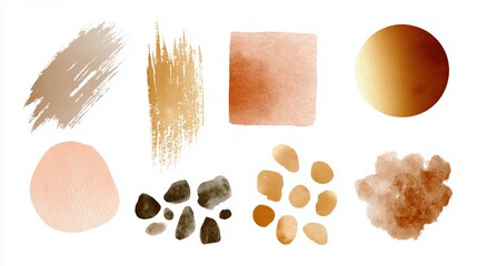 Watercolor abstract textures in warm earthy tones showcasing various shapes and brush strokes