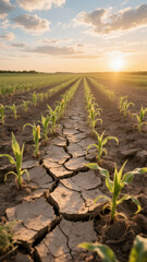 The parched cornfield at sunset