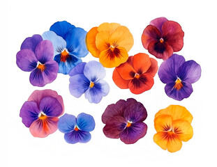 Watercolor Pansy Flowers Set – Colorful Hand-Painted Floral Illustration on White Background