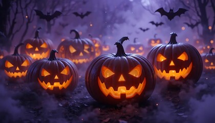 Fototapeta premium Glowing Halloween Pumpkin Display