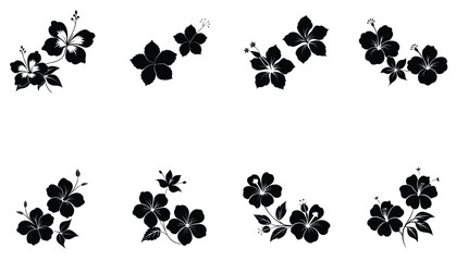 Hibiscus Flower Silhouette Vector – Tropical Floral Design in Black and White.