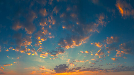 Blue, Orange And Yellow Colors Summer Sunset Sunrise Sky