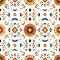 Obraz premium Vibrant Mexican Talavera Inspired Floral Pattern Design