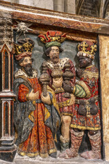 Santa Maria la Mayor’s basilica, Morella, Spain. Staircase relief : the Magi