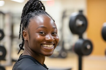 Woman in Gym Clothing Smiling at the Gym.