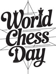 Typography calligraphy design of the text World Chess Day in silhouette Vector Art 04