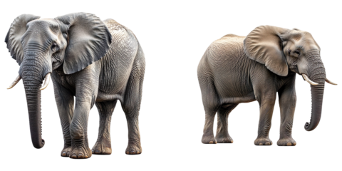 Collection of large elephants, isolated on a transparent background