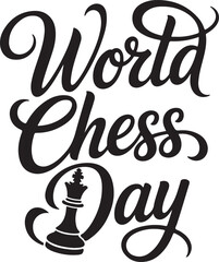 Typography calligraphy design of the text World Chess Day in silhouette Vector Art 04