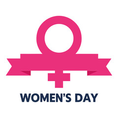 Obraz premium A graphic displays the Womens Day logo with a female symbol encircled crossed with a banner above dark blue text