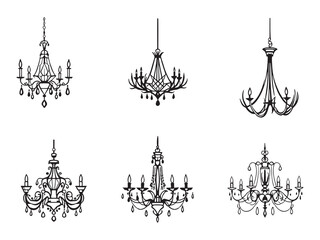 Minimalist chandelier outline vector art simple line design