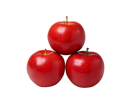 Three red apples stacked triangle isolated on transparent background