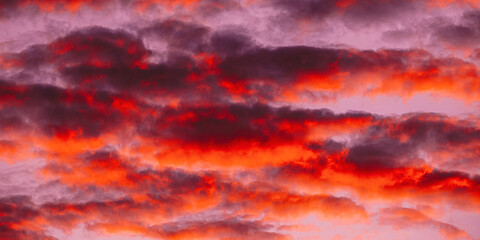 Sunrise Bright Dramatic Sky. Scenic Colorful Sky At Dawn. Sunset Sky Natural Abstract Background In Pink Red Orange Colors.